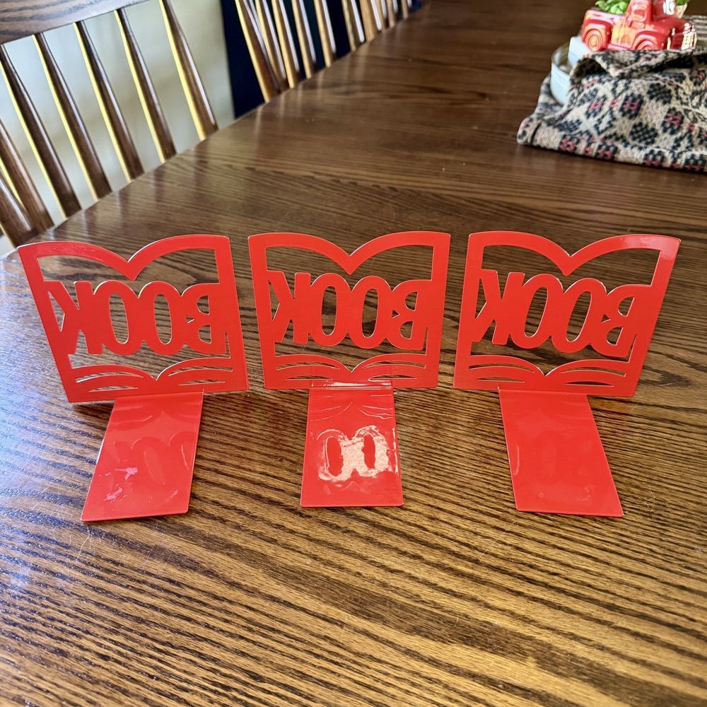 Vintage Red Metal Bookends / Book Dividers – Desk Shelf Organizer Set of 3 - Picture 3 of 7
